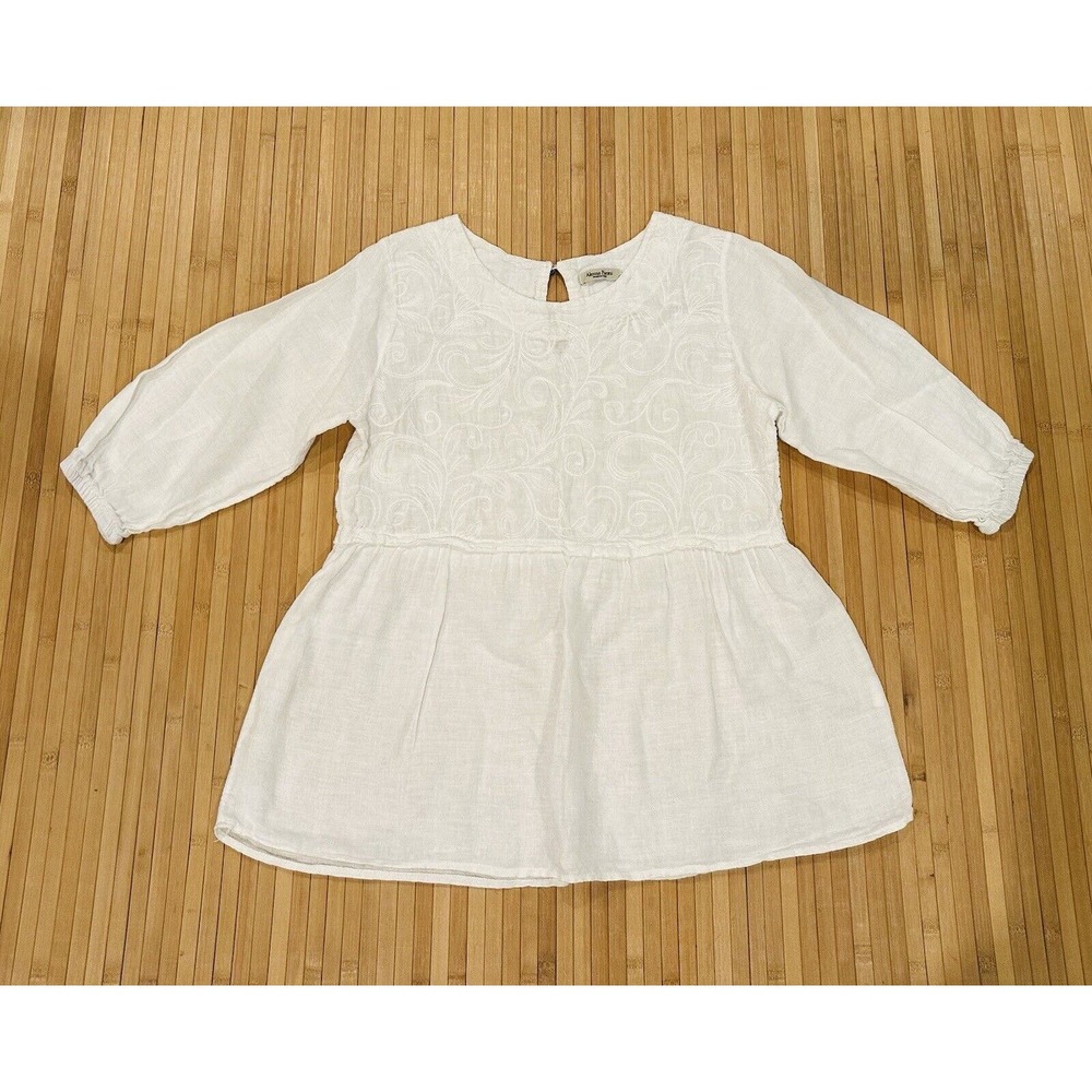 Alessia Pacini White Linen Embroidered Puff Sleeve Popover Tunic Women’s Large